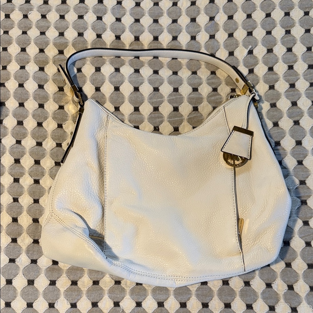 Classic Cream Leather Hobo Bag with Gold Accent